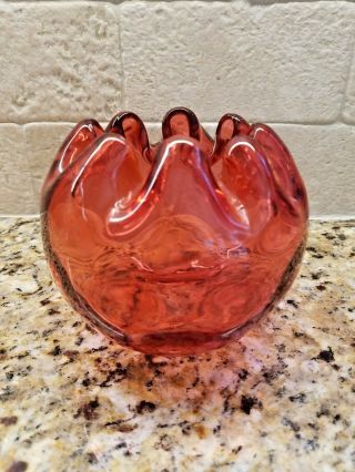 Antique Hand - Blown Red Glass Rose Bowl