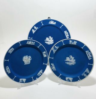 3 Antique Vintage Wedgwood Cobalt Blue Dip Jasperware Jasper Grecian Plates