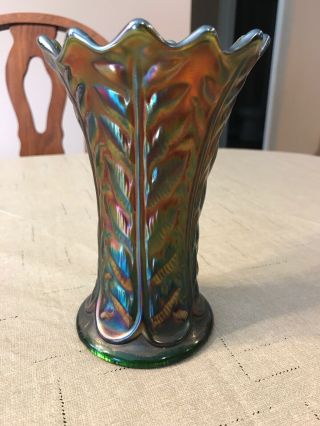 Rare Antique Carnival Glass Amethyst Northwood Leaf Columns 6 3/4”squatty Vase