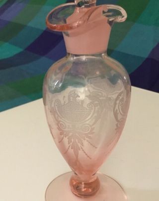 Vintage Cambridge Glass Pink Oil Vinegar Footed Cruet Elegant 739 Etch 2