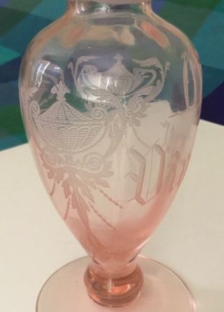 Vintage Cambridge Glass Pink Oil Vinegar Footed Cruet Elegant 739 Etch 7