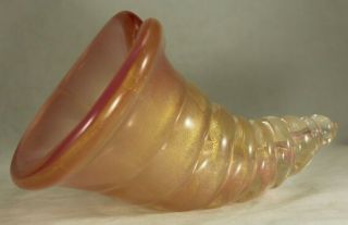 Vintage 8 " Murano Art Glass Cornucopia Vase - Pale Rose W Gold Flecks