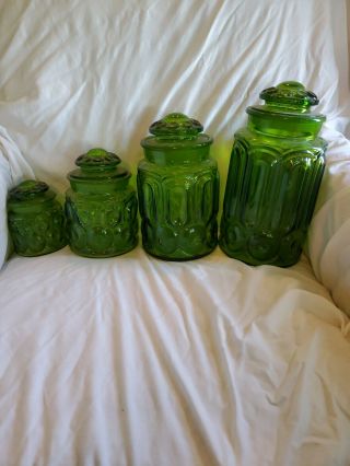 Vintage Le Smith Green Moon & Stars 4 Pc Canister Set