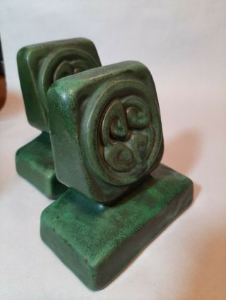 Vintage Rare Old Matte Green Mid Century Modern Art Pottery Bookends Grueby Clay 2