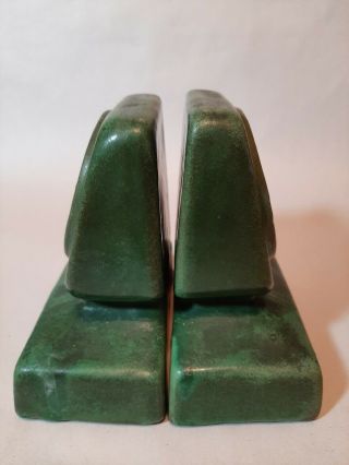 Vintage Rare Old Matte Green Mid Century Modern Art Pottery Bookends Grueby Clay 6