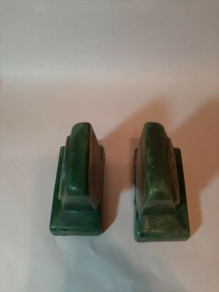 Vintage Rare Old Matte Green Mid Century Modern Art Pottery Bookends Grueby Clay 7
