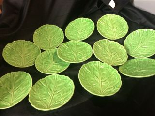 12 Vintage Ceramic Green Cabbage/lettuce Leaf With Veins Plates Dish Set
