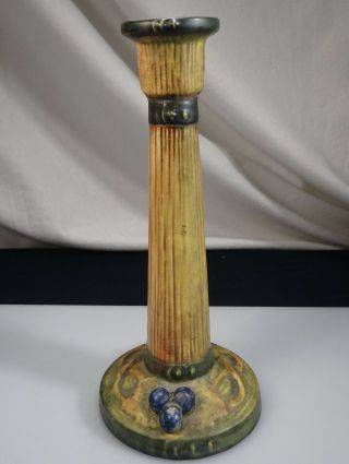 Weller Pottery Woodcraft Grape Candlestick Candle Holder Blue Band - 54919
