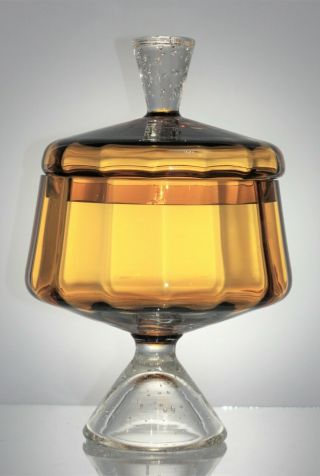 Vintage Murano Amber & Controlled Bubble Glass Lidded Bon Bon \ Sweet Dish