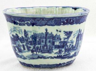 Victoria Ware Ironstone Flow Blue Oval Bowl Planter Town Scene England