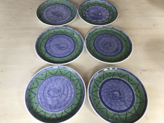 Espero By Caleca Dinner Plate Blue & Green Leaf Hand Painted