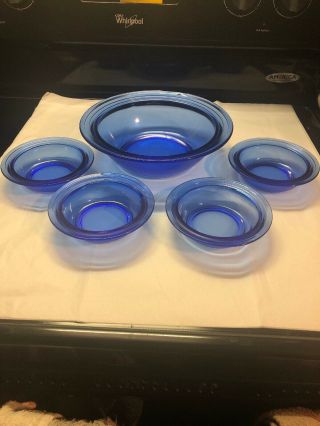 Cobalt Blue Depression Moderntone Large Berry Bowl Set.