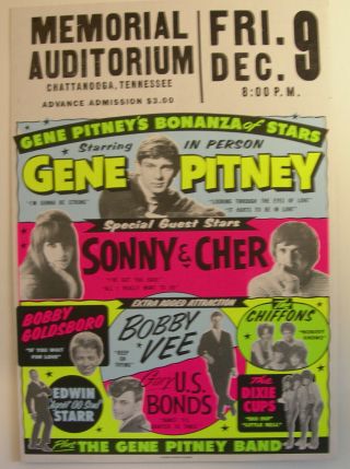 Gene Pitney Sonny & Cher Bobby Vee Bobby Goldsboro Globe Concert Tour Poster