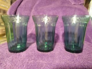 3 Doric And Pansy Ultra Marine 4 1/4 " 9 Oz Tumbler Jeannette Glass Company