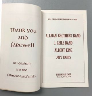 Fillmore East Program Jan 25 - 27,  1971 Final Shows Allman Brothers J Geils Band, 3