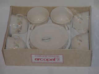 Arcopal Coffee Cups & Saucers 12 Pc Floral Pattern Nib Made In France