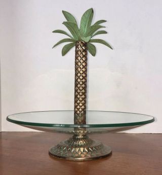 Vintage Mikasa Palm Tree Copper Glass Serving Dish Tray Tropical Luau Beach