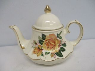 Vintage Sadler Carousel Teapot With Gold Edge & Yellow Roses