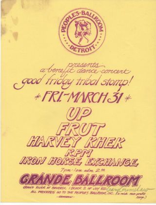 Grande Ballroom Detroit Gary Grimshaw Signed 1972 Grande Concert Flyer