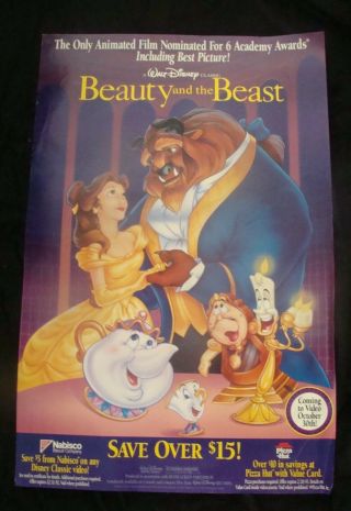 Walt Disney Beauty And The Beast Movie Poster 1992 Video Promo