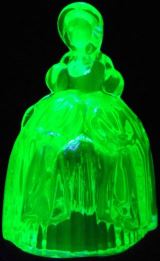 Green Vaseline Glass Melissa Doll Figurine Uranium Princess Victorian Ballerina