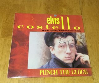 Elvis Costello Autographed Record Album Cover Punch The Clock Signed Music