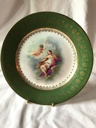 Franz Dorfl Royal Vienna Style,  Aglaia,  Green & Gold 8 1/2 " Plate