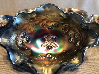 Stunning VTG Blue/Purple Carnival Glass Cherry Bowl Set (5).  One Dish One Chip 4