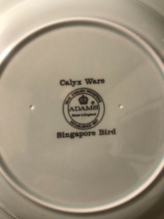 Set of 6 Singapore Bird Dinner Plates Calyx Ware/Adams Black Backstamp 3