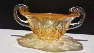 Vintage Millersburg Holly Sprig Marigold Carnival Glass Bon Bon Htf