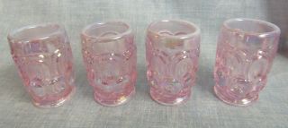 WEISHAR MOON AND STAR GLASS CHILD`S MINIATURE PITCHER & GLASSES PINK CARNIVAL L 2
