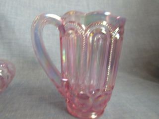 WEISHAR MOON AND STAR GLASS CHILD`S MINIATURE PITCHER & GLASSES PINK CARNIVAL L 5