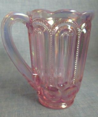 WEISHAR MOON AND STAR GLASS CHILD`S MINIATURE PITCHER & GLASSES PINK CARNIVAL L 6