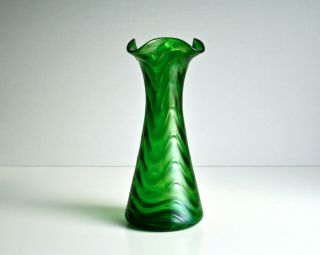 Antique Glass Vase.  Art Nouveau.  Loetz.  Green Iridescent Wave Relief Design