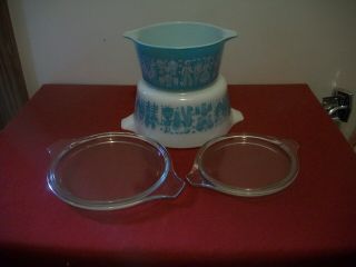 Vtg Pyrex Amish Butterprint Nesting/mixing Bowls W/lids Set Of 2 - 444,  443 Euc