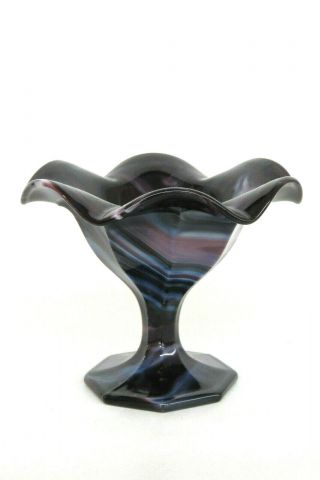 Imperial Slag Glass Purple Swirl Pedestal Ruffled Rim Compote Candy Dish 1270b