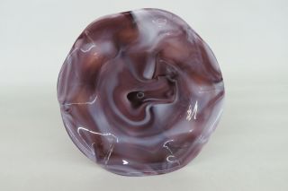 Imperial Slag Glass Purple White Swirl Hexagon Base Ruffled Rim Compote 1271B 4