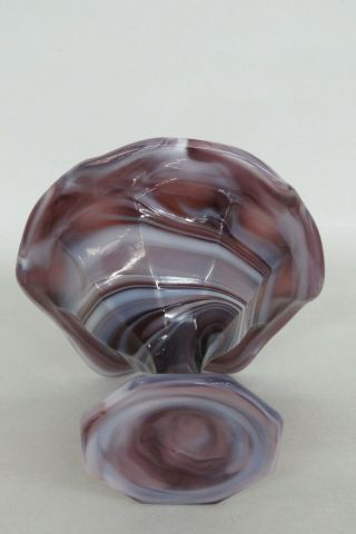 Imperial Slag Glass Purple White Swirl Hexagon Base Ruffled Rim Compote 1271B 6