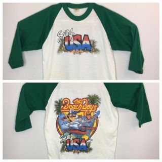 Vintage Beach Boys Womens Large Baseball Tee Concert T Shirt 1987 Green