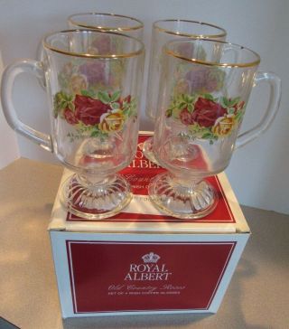 Set Of 4 Royal Albert Doulton Old Country Roses Irish Coffee Mugs Glasses Set B
