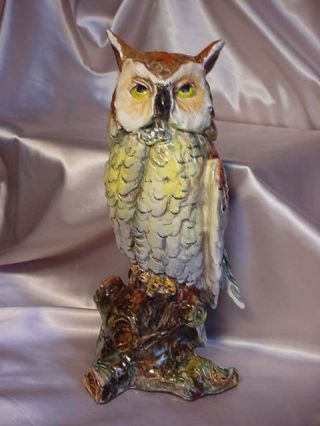 Vintage Majolica Signed Owl Figurine 