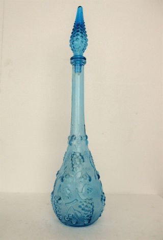 Vintage Mcm Italian Empoli Glass Genie Bottle Baby Azur Blue Grapes Fruit