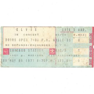 Elvis Presley Concert Ticket Stub Chicago 5/1/77 Stadium Heartbreak Hotel Rare