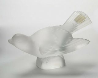 Lalique Paris Frosted Satin Crystal Glass Sparrow Bird Figurine Paperweight