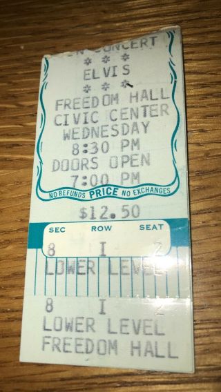Vintage Elvis Presley Concert Ticket Stub Freedom Hall Johnson City Tn 1976