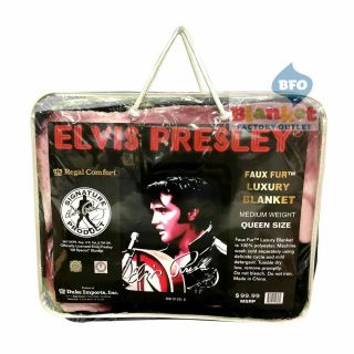 Elvis Presley Portrait 68 Comeback Rock Faux Fur Mink Queen Size Blanket