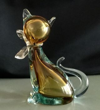 Alfredo Barbini Murano Sommerso Amber/aqua Blue Italy Art Glass Cat Figurine