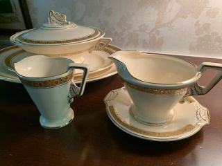 Art Deco Burleigh Ware Covered Tureen,  Platters & Small Pitcher Made In England