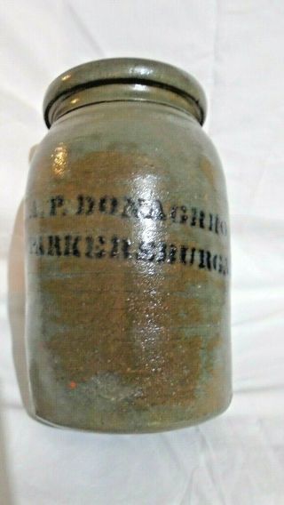Antique A.  P.  Donaghho 8 " Stoneware Jar Crock Parkersburg West Virginia Cobalt