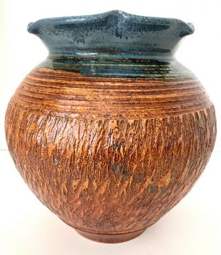 Rockhouse Pottery Large Vase,  Ken Poole Signed,  Seagrove,  Nc,  Brown And Blue